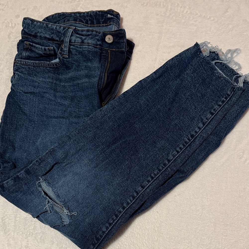 Old Navy Distressed Blue OG high rise straight leg jeans with stretch